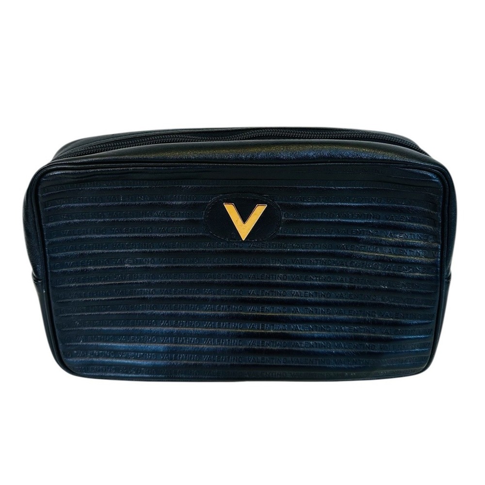 Mario Valentino Clutch Bag V Mark Black Leather Authentic V Logo Made In Italy